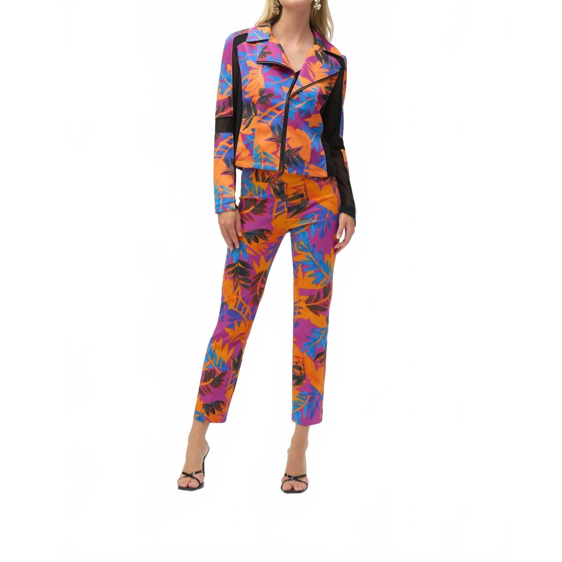 New Joseph Ribkoff Scuba Tropical Print Fitted Jacket In Orange Multi